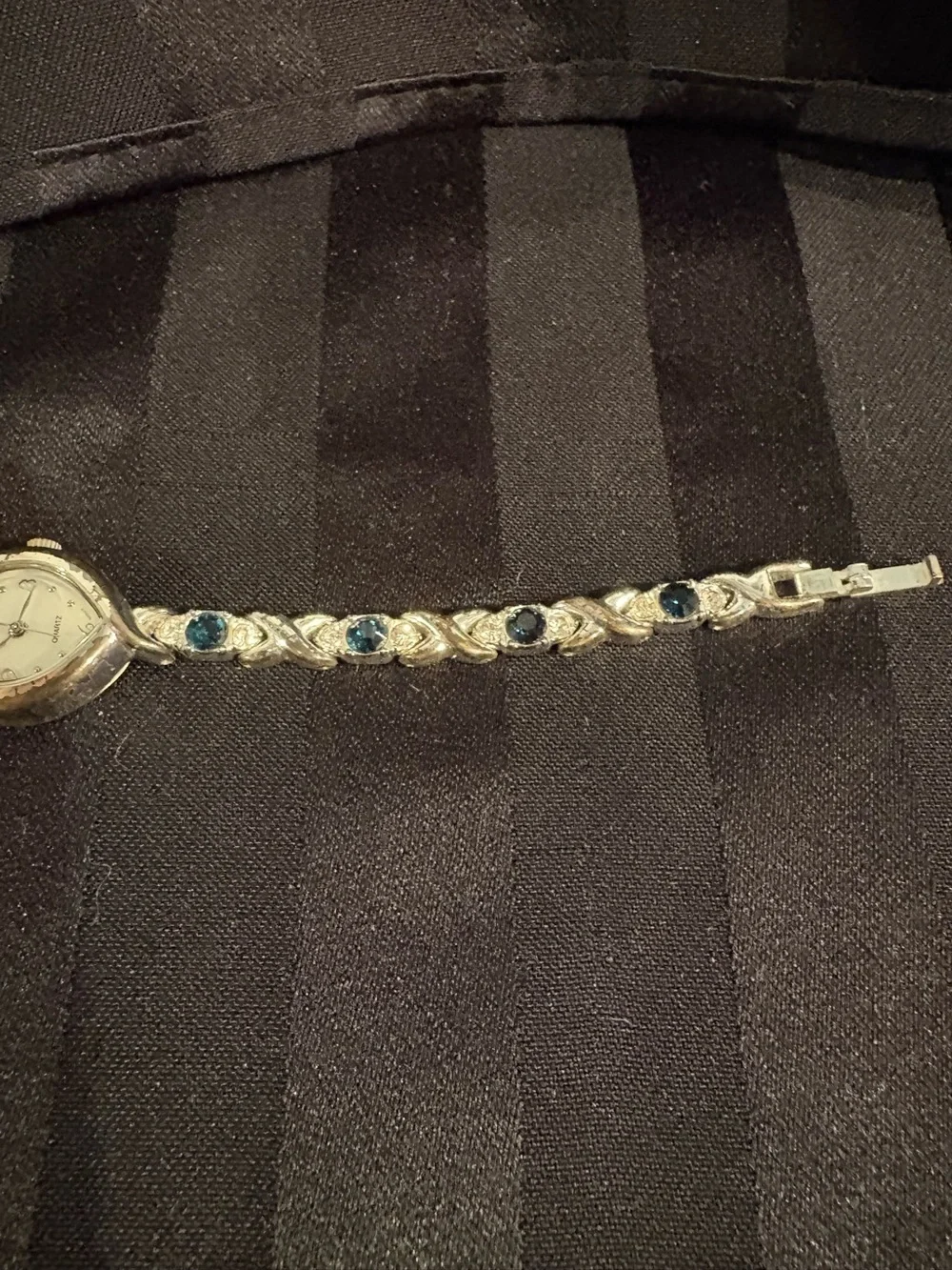 Classic Women's Silver Bracelet Watch with Blue Stones and Crystals